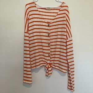 C+D+M Orange and White Striped Button Down Medium